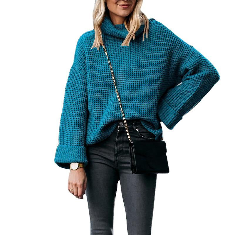 Damen nan grobstrick Rollkragenpullover mit weitem Oversize-Schnitt und Umschlagärmeln Drune