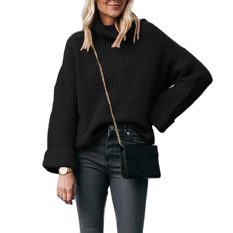 Damen nan grobstrick Rollkragenpullover mit weitem Oversize-Schnitt und Umschlagärmeln Drune