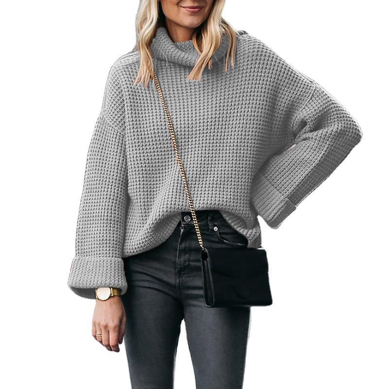 Damen nan grobstrick Rollkragenpullover mit weitem Oversize-Schnitt und Umschlagärmeln Drune