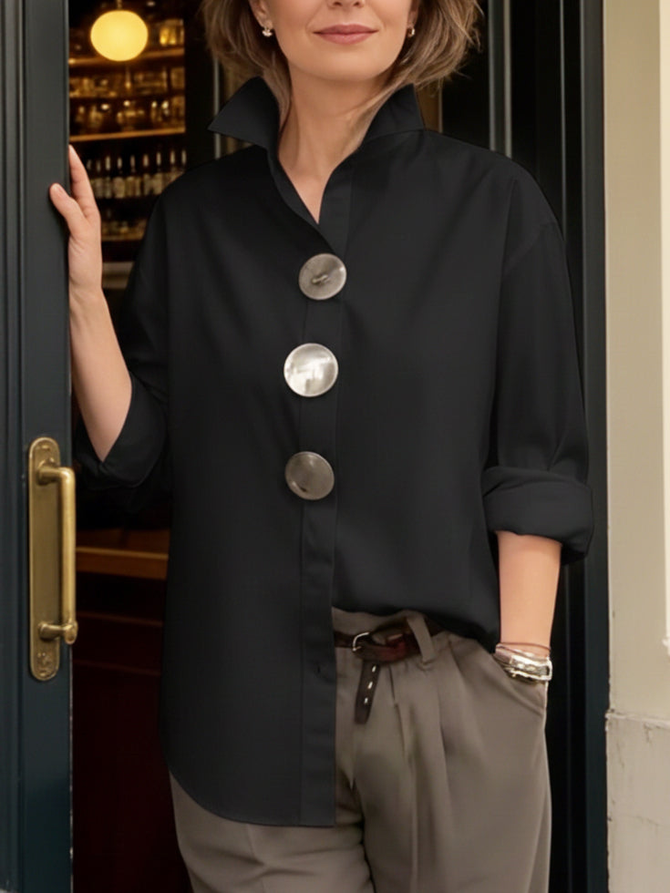 Shalani - Elegante Bluse Aus Leinen Und Baumwolle Mit Metallknöpfen