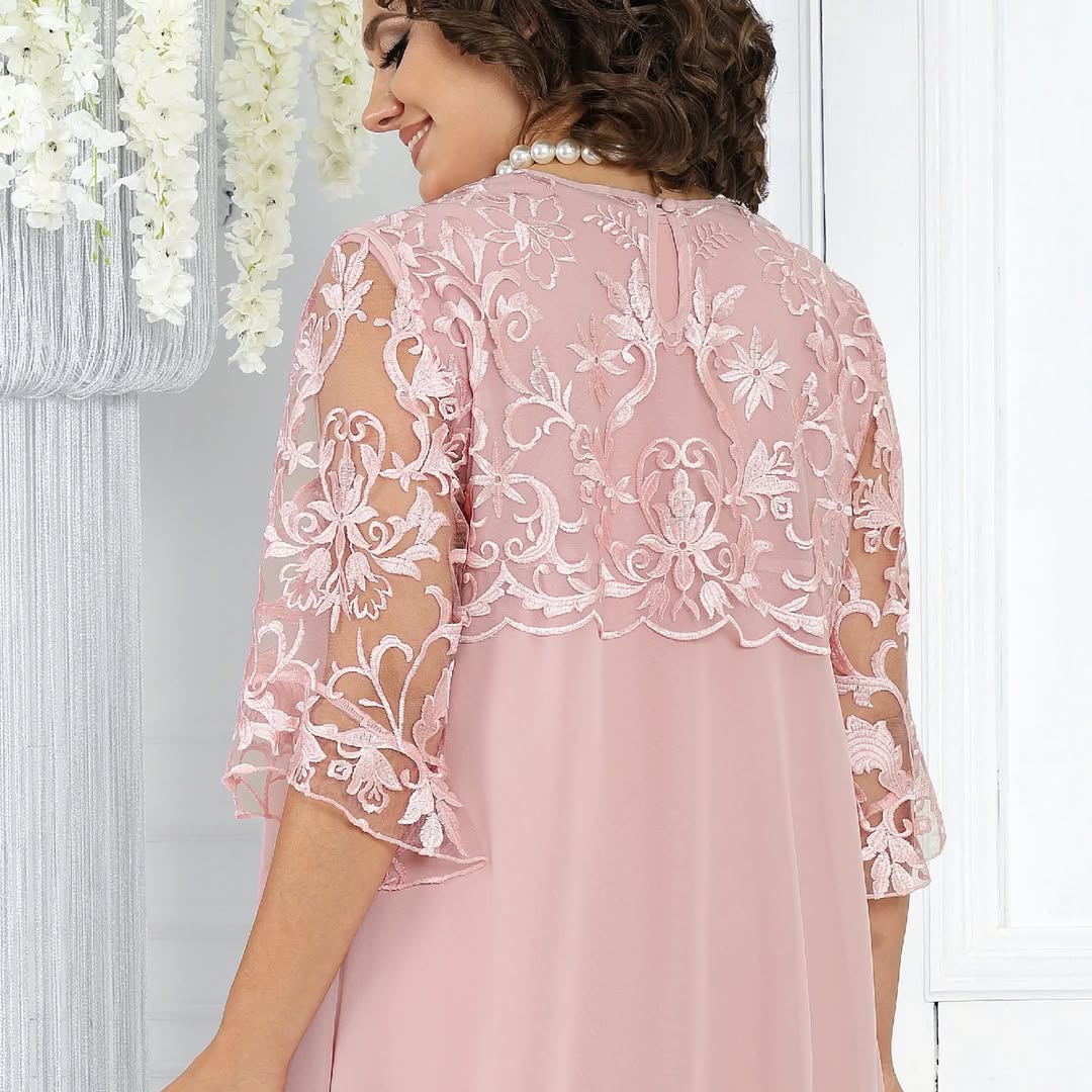 Frauen Rundhals Besticktes Patchwork Kleid