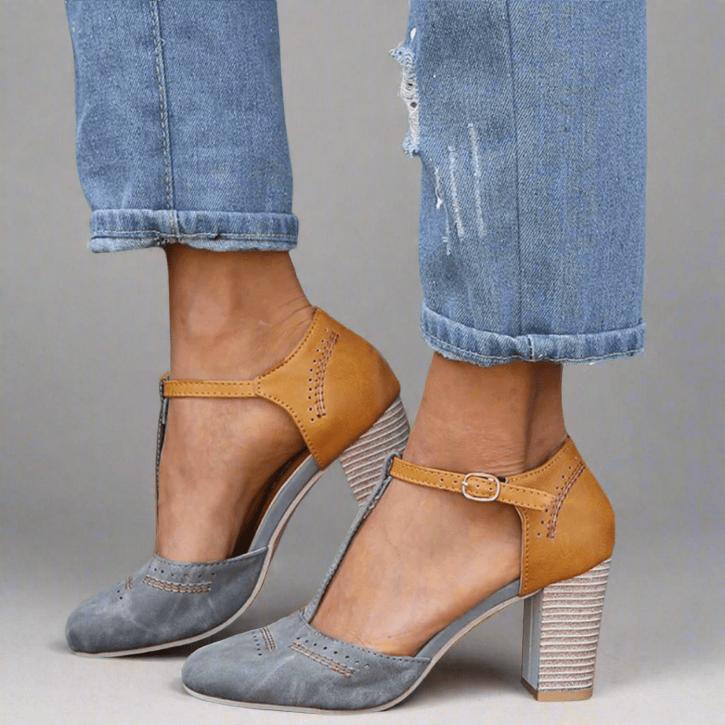 Viviane | Damen Kleiderschuhe mit T-Riemen und Blockabsatz