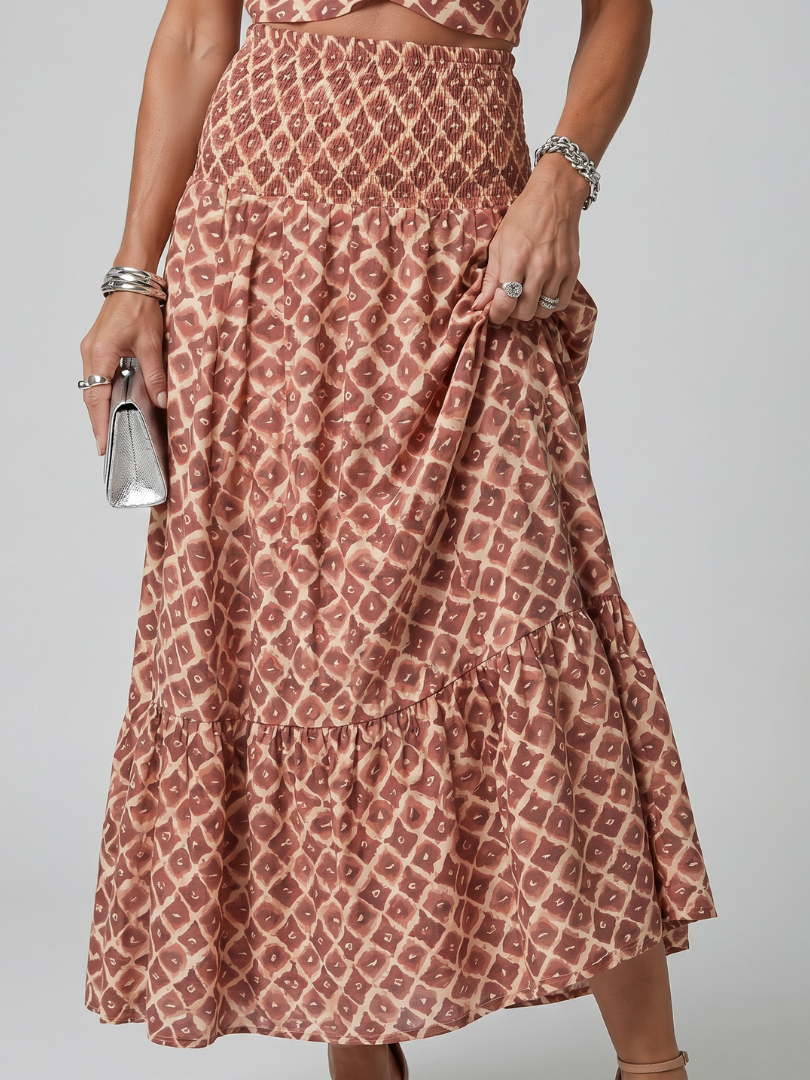 Amira | Geometrischer Print Cutout Midi-Kleid mit Kreuzträger