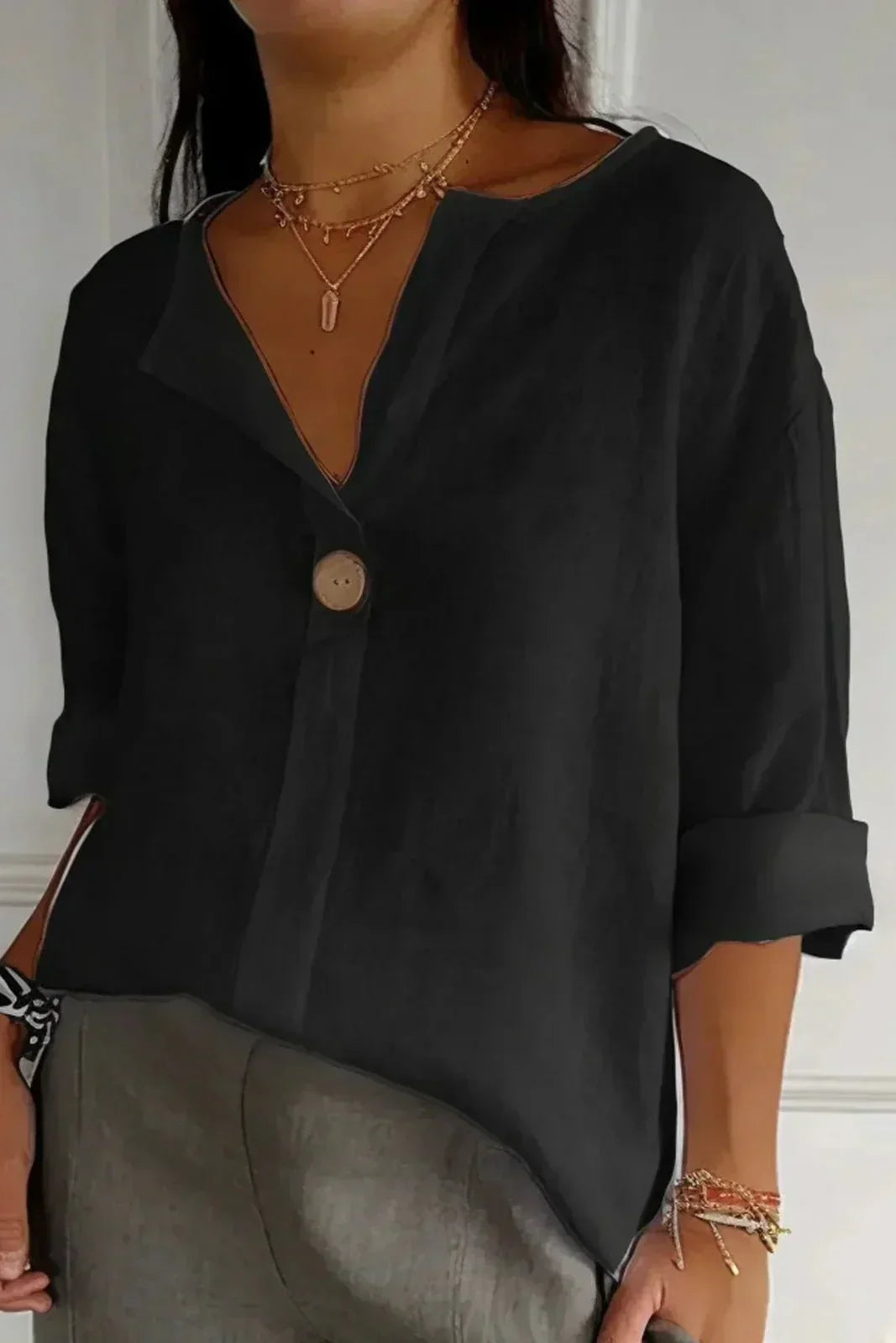 Chalina – Leinen bluse Mit V-Ausschnitt