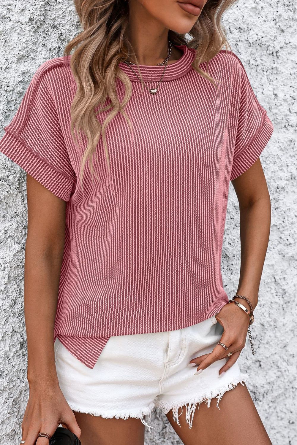 Cleo | Kurzarm-T-Shirt mit Streifen und Rundhalsausschnitt