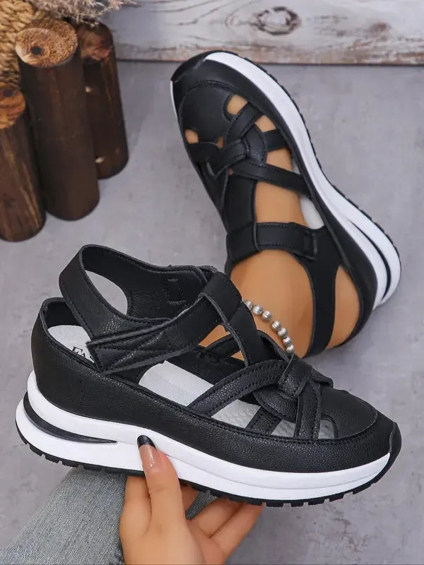 Bequeme Sandalen mit Keilabsatz und Klettverschluss für Damen