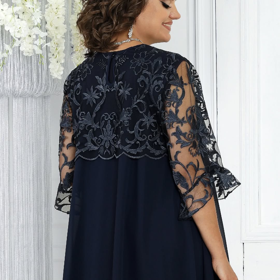 Frauen Rundhals Besticktes Patchwork Kleid