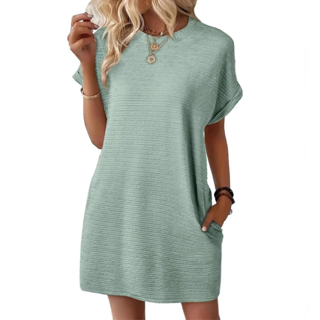 Clariss | Damen T-Shirt Kleid Kurzarm Rundhals Mini Sommer