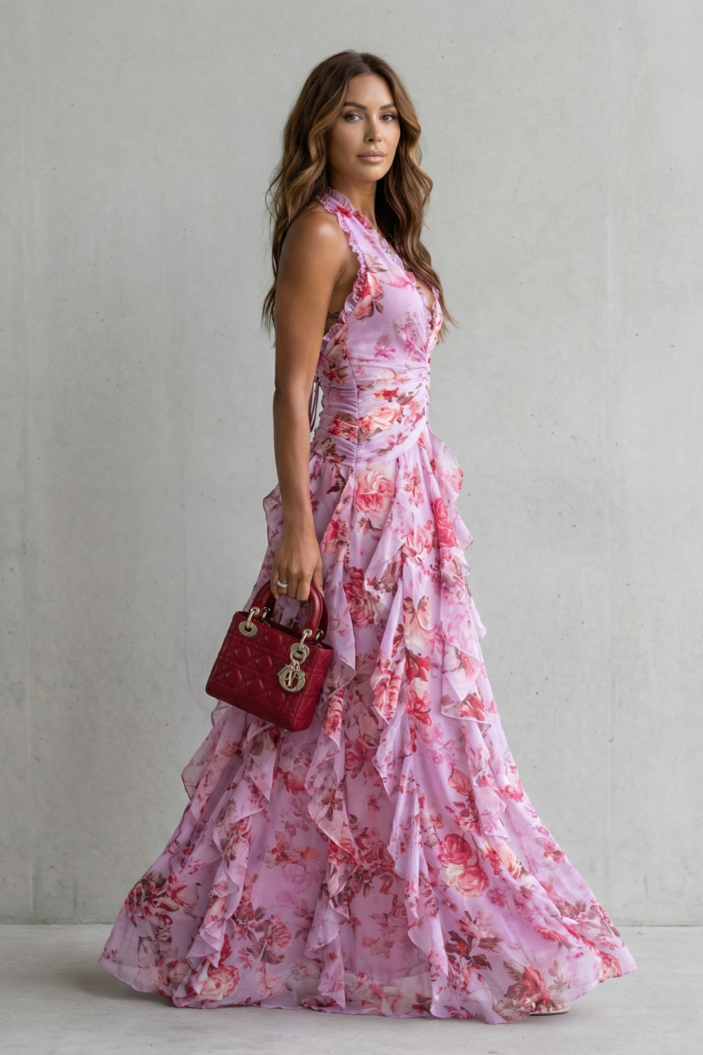 Belladina Verzauberndes Rosen-Kaskaden-Halter-Maxikleid