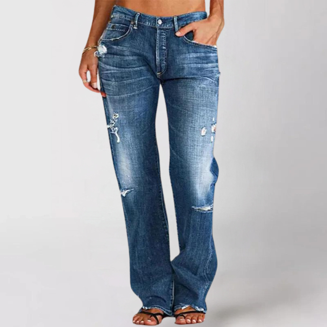Julia | Damen Destroyed High-Waist Straight Jeans