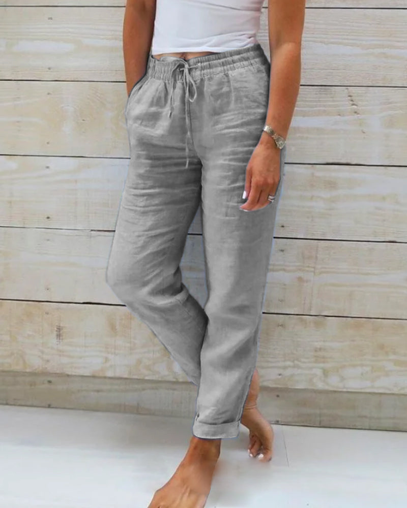 Adelina™ - Hose mit Gummizug aus Baumwolle und Leinen
