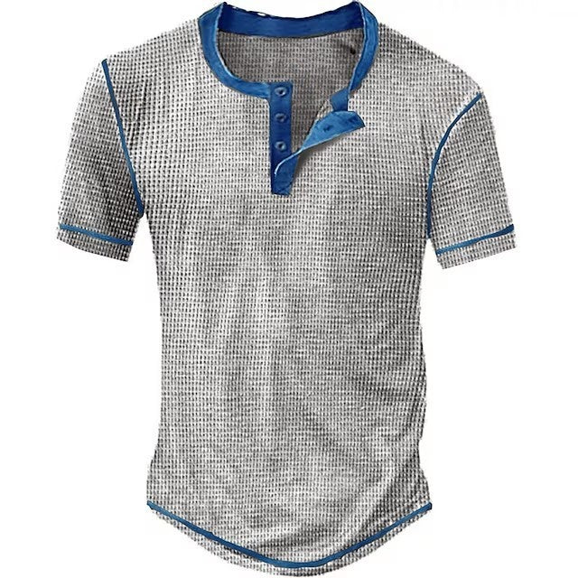 Lässiges Henley Oberteil Im Retro Farbblock Stil für Herren