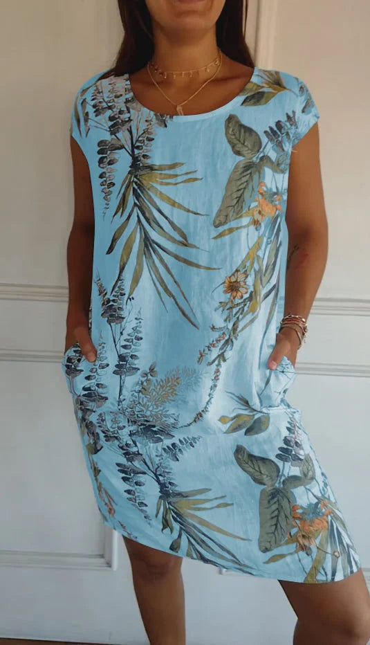 Sommerkleid für Frauen mit Taschen und lebhaftem Druck
