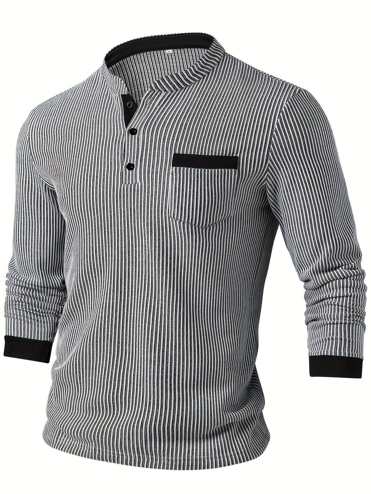 Deegan - Langärmliges Henley Hemd Mit Strukturiertem Gestreiftem Kragen