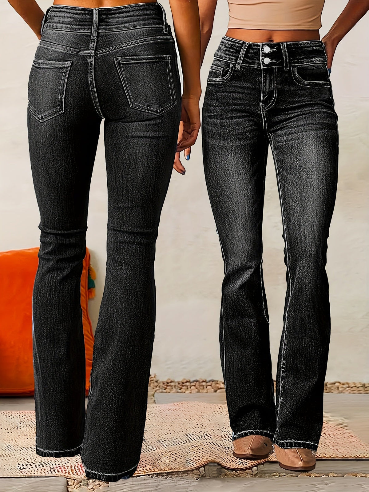 Evarra - Ausgestellte High-Waist-Jeans aus weichem Stretch