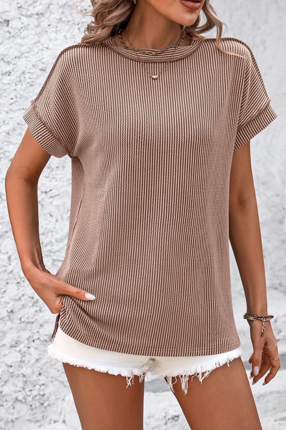 Cleo | Kurzarm-T-Shirt mit Streifen und Rundhalsausschnitt