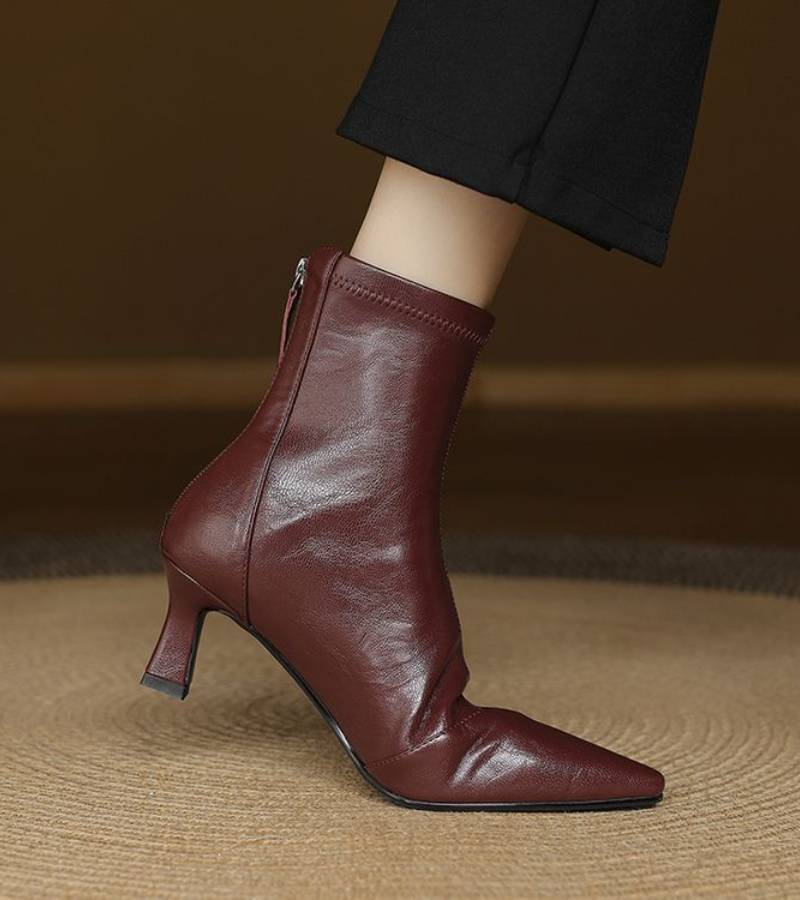 Sanduni - Leder Stiefelette Mit Mittlerem Absatz