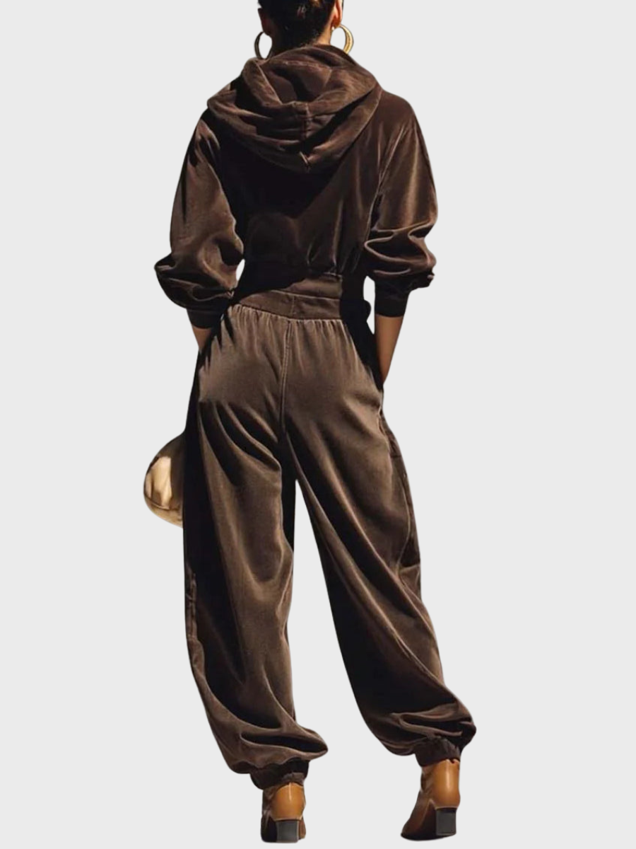 Skaidre - Vintage Samt Kapuzenpullover Und Lockere Hose Im Set