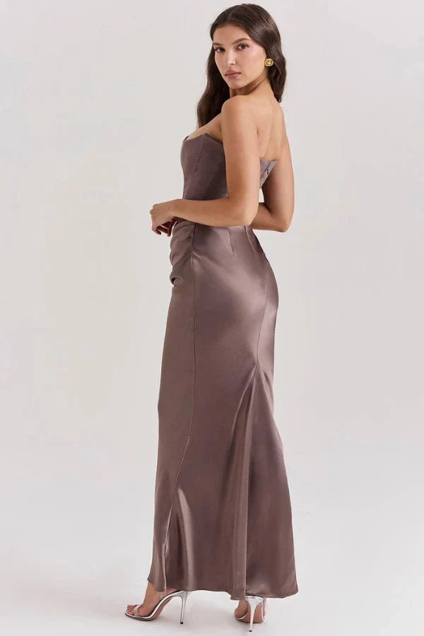 Sabrina | Damen Trägerloses Korsett Maxikleid Satin – Satin Korsett Maxi 2026