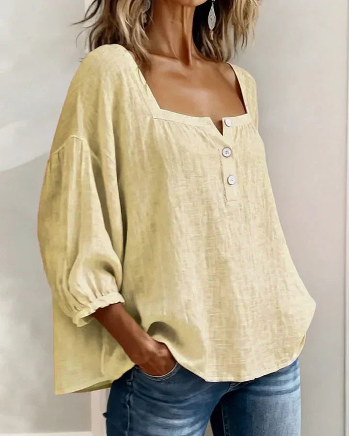 Leontien - Baumwollbluse Mit Quadratischem Ausschnitt Und Langen Ärmeln