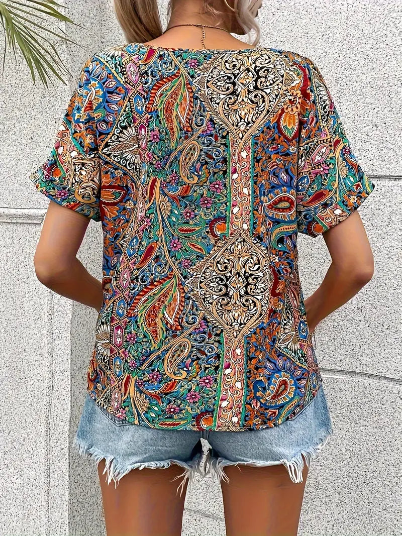 Harper - Vintage-Bluse mit V-Ausschnitt und kurzen Ärmeln