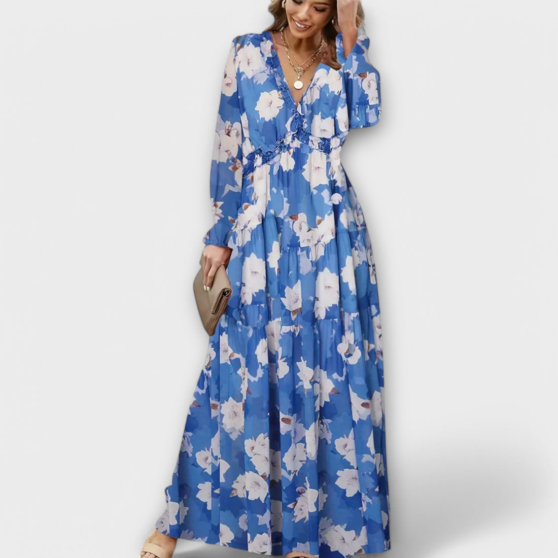 Lukrecija - Maxi Kleid Mit Blumenmuster Und V-Ausschnitt