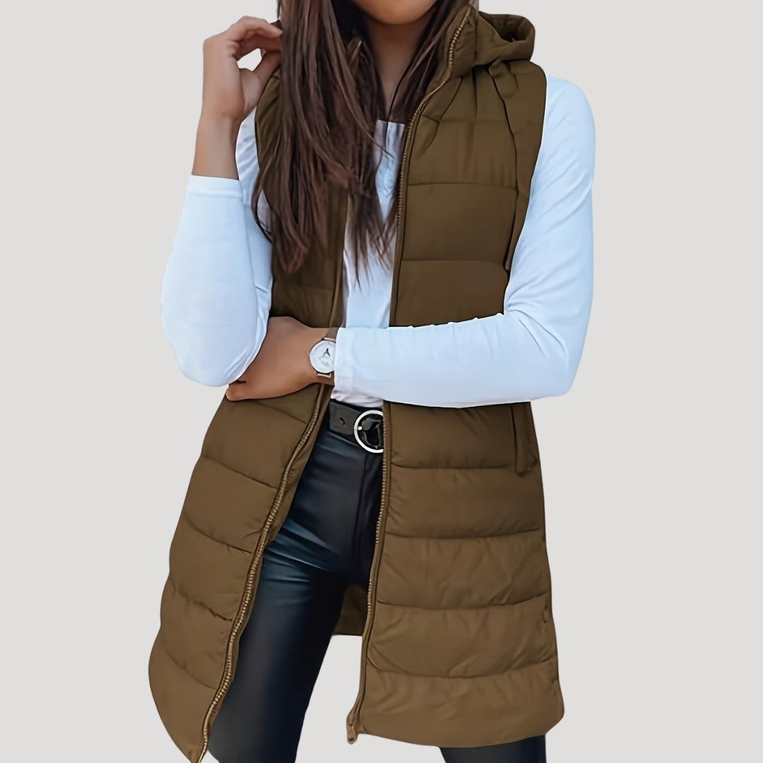 Drune | Frauen langes Gilet mit Kapuze gepolsterter Winter-Puffer