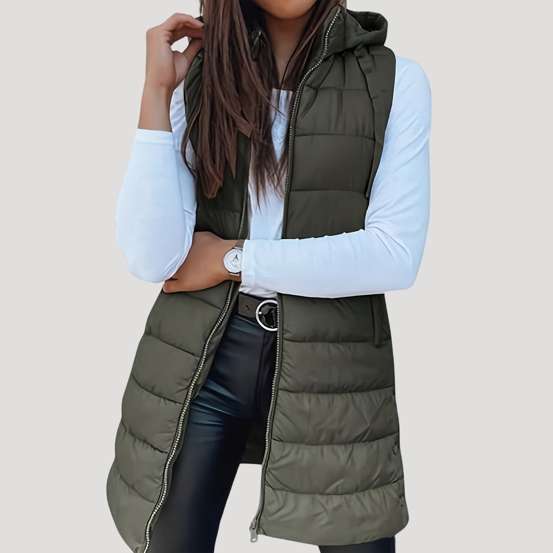 Drune | Frauen langes Gilet mit Kapuze gepolsterter Winter-Puffer