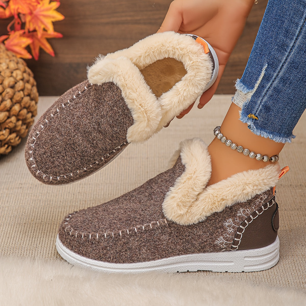 Aleeza - Lässige Haus Schuhe Mit Fleece Futter