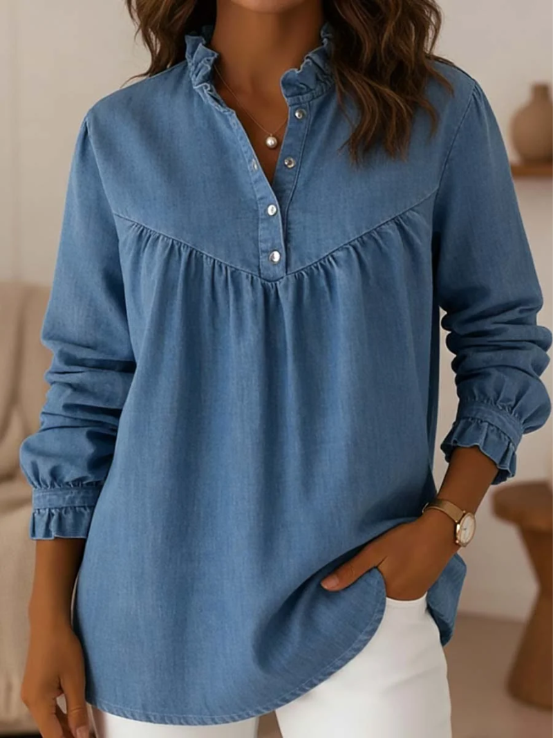 Aleska – Jeans Bluse Mit Knöpfen