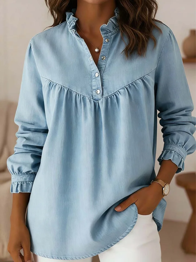 Aleska – Jeans Bluse Mit Knöpfen