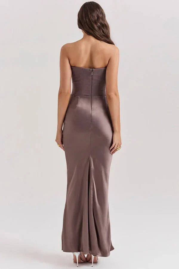 Sabrina | Damen Trägerloses Korsett Maxikleid Satin – Satin Korsett Maxi 2026