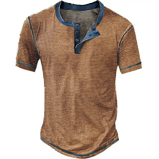 Lässiges Henley Oberteil Im Retro Farbblock Stil für Herren