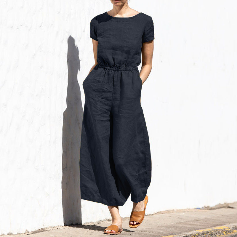 Gerader Jumpsuit mit Falten am Revers ohne Gürtel - Nora