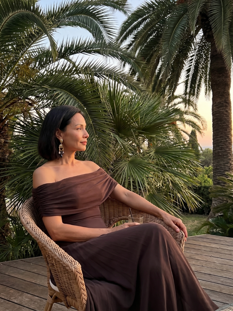 Juni | Off-Shoulder Drapiertes Midi-Kleid