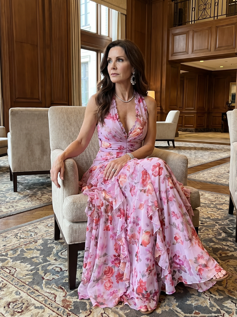 Nori | Halter Neck Rüschentop Floral Maxi Kleid