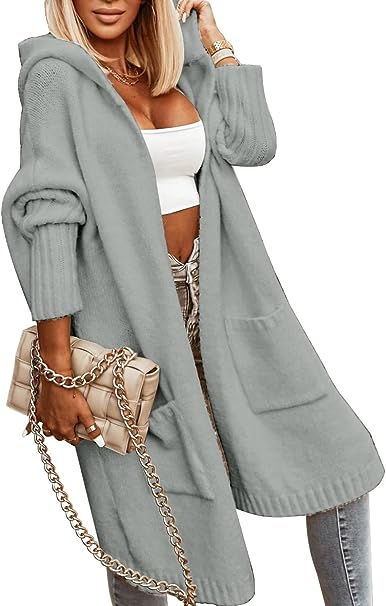 Jasmine - 2025 Lässiger offener Strickmantel mit Kapuze in mittlerer Länge Strickmantel