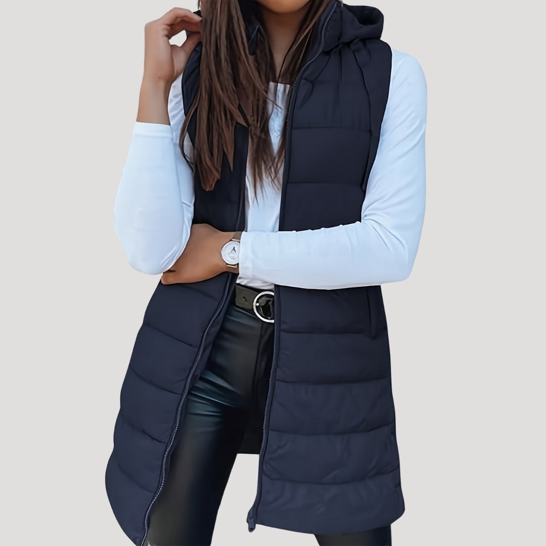 Drune | Frauen langes Gilet mit Kapuze gepolsterter Winter-Puffer