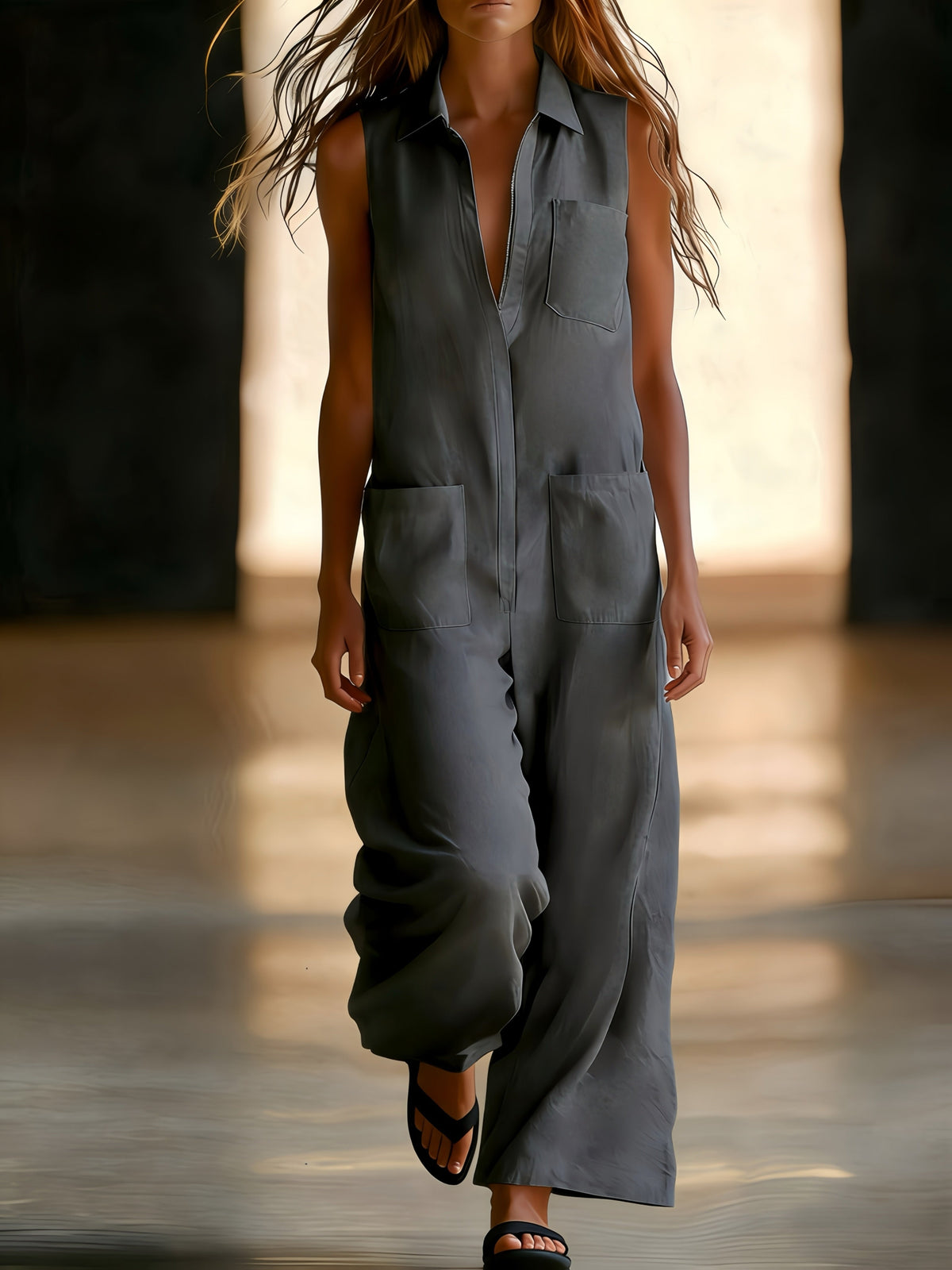 Kristiana - Lässiger Overall Mit Weitem Bein Und Tasche