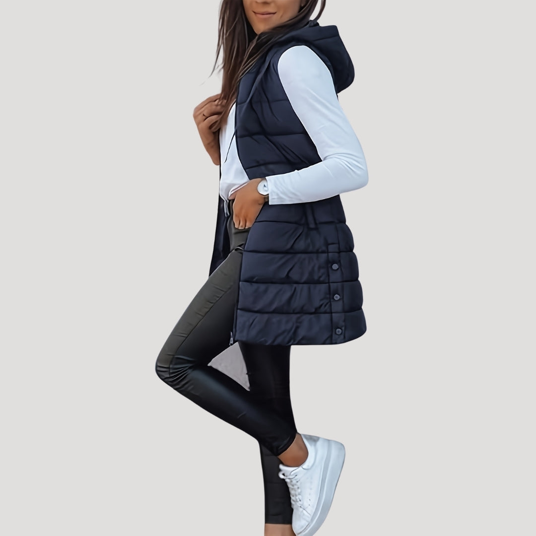 Drune | Frauen langes Gilet mit Kapuze gepolsterter Winter-Puffer