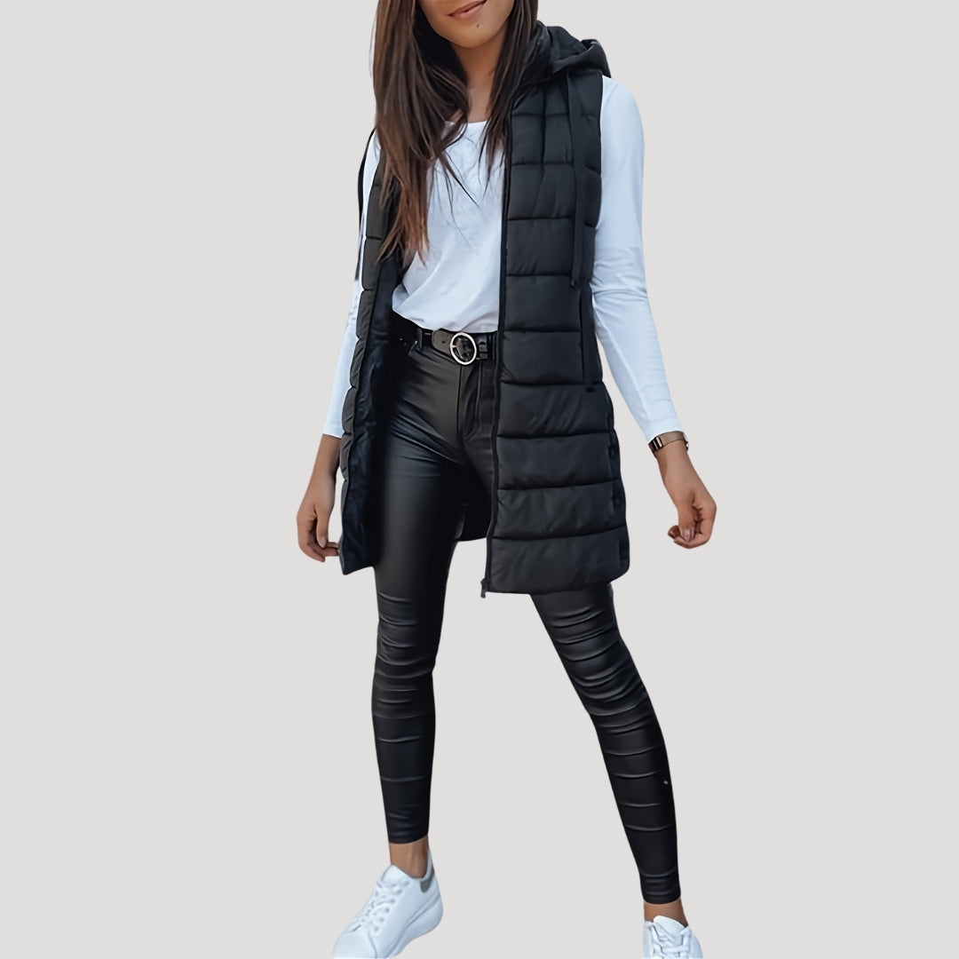 Drune | Frauen langes Gilet mit Kapuze gepolsterter Winter-Puffer