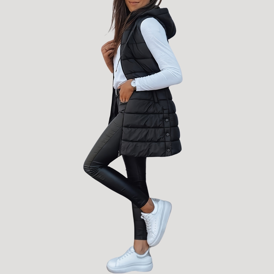 Drune | Frauen langes Gilet mit Kapuze gepolsterter Winter-Puffer