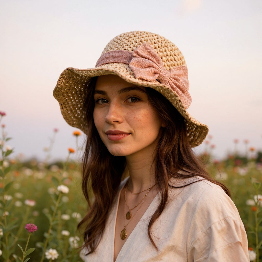 Coralie - Handgefertigter Sonnenhut mit Schleife