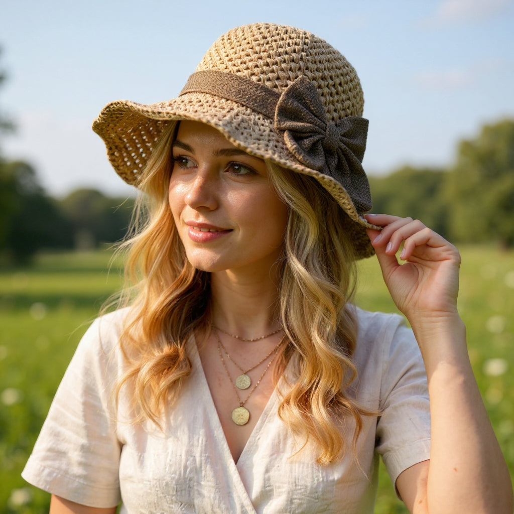 Coralie - Handgefertigter Sonnenhut mit Schleife