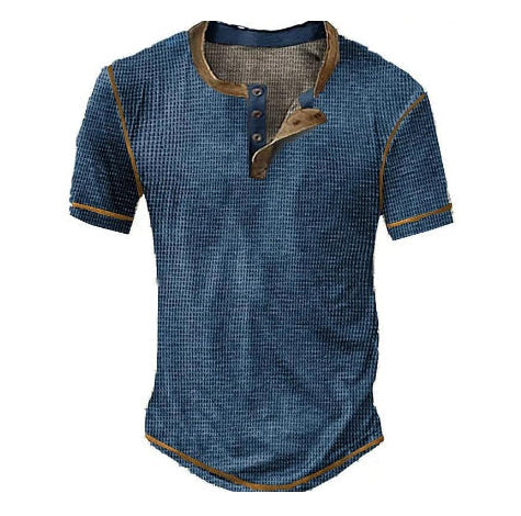 Lässiges Henley Oberteil Im Retro Farbblock Stil für Herren