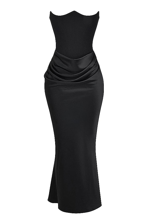 Sabrina | Damen Trägerloses Korsett Maxikleid Satin – Satin Korsett Maxi 2026