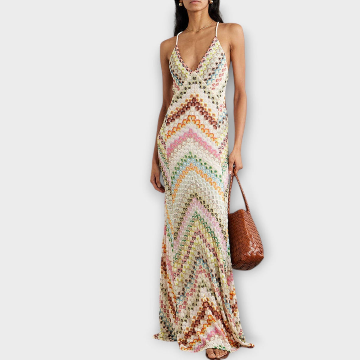 Brigitte | Damen Fischgrätmuster Maxikleid Strick – Strick Maxi Herringbone 2026