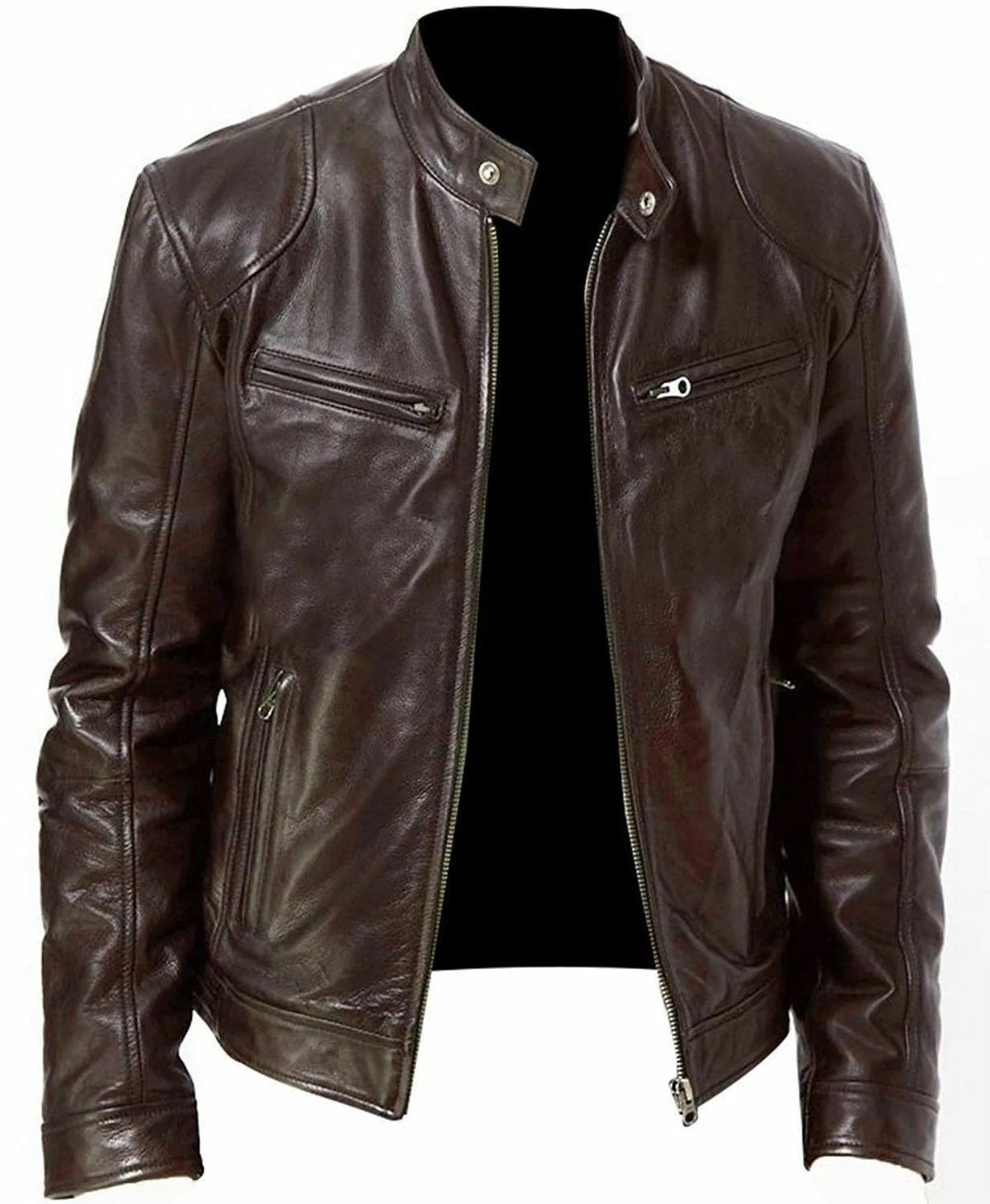 Enzo | Lässige Lederjacke mit Knopkragen – Stilvoll und Modern
