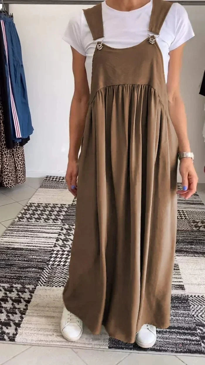 Regla - Lockeres Kleid Aus Baumwolle Und Leinen Mit Hosenträgern