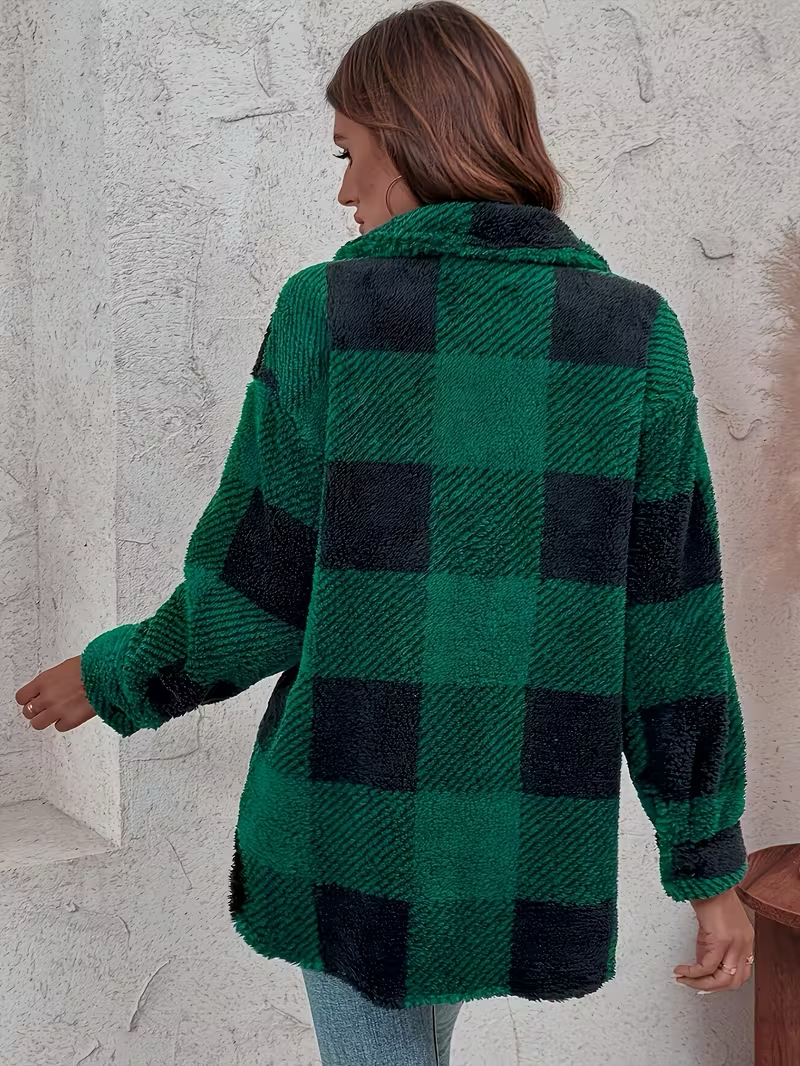 Elisa | Kuschelige Karo Fleecejacke Damen Stil